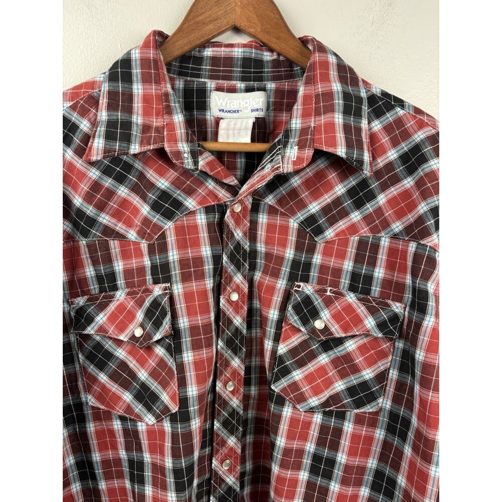 Wrangler Pearl Snap Wrancher Western Men's Long Sleeve Shirt Size XL Red Plaid